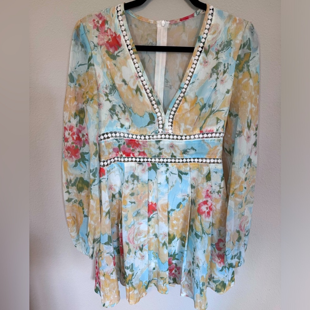 Chicwish Multicolor long sleeve mini dress art
